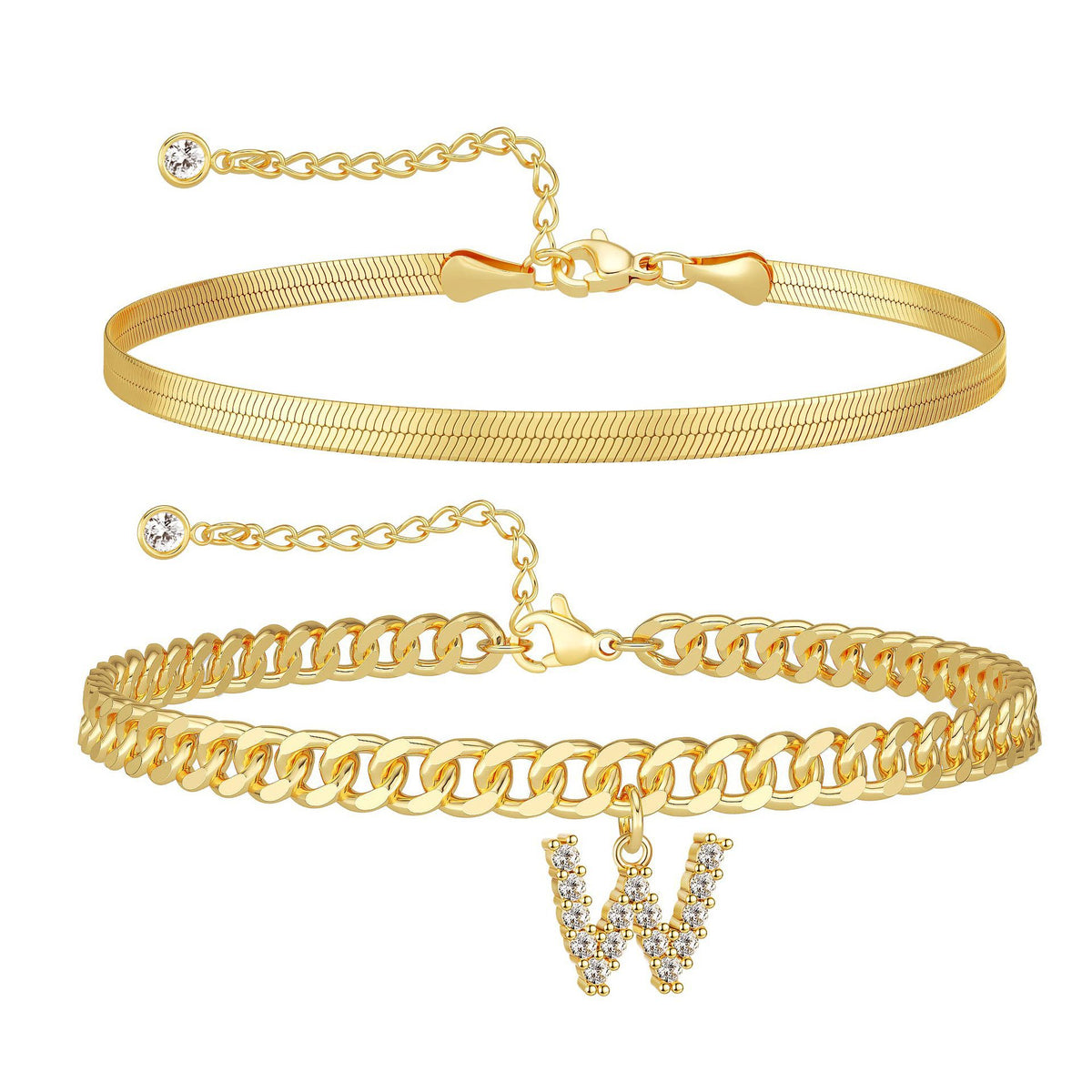 Velmora initial letter anklet, letter W